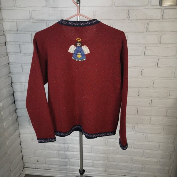 Talbots Ladies Size 8 Button Front Alpine Poppy 100% Lambswool Christmas Sweater - Picture 2 of 10